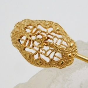 14k Art Deco filigree hat pin